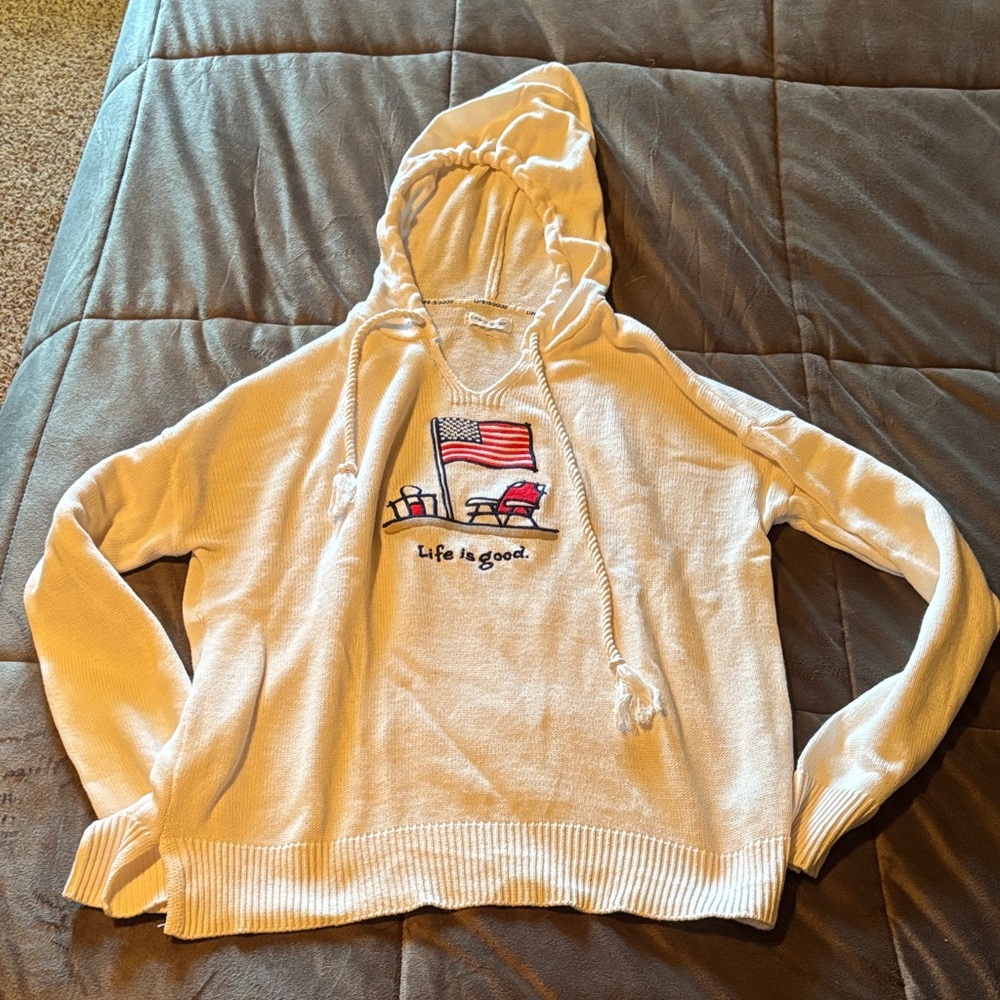 Life Is Good Women's White Hoodie with Embroidered Design